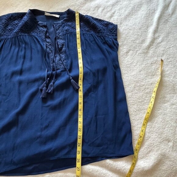 Johnny Was Calme Double Tassel Floral Embroidered Blue Boho Blouse Size Small - Picture 10 of 10